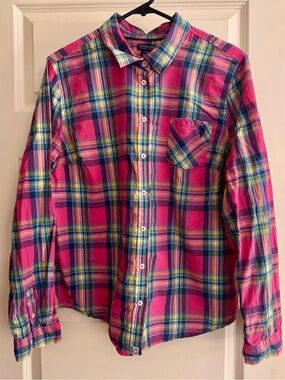 U.S. Polo Assn. Women’s XL Multicolor Madras Plaid Cotton Button Down Shirt